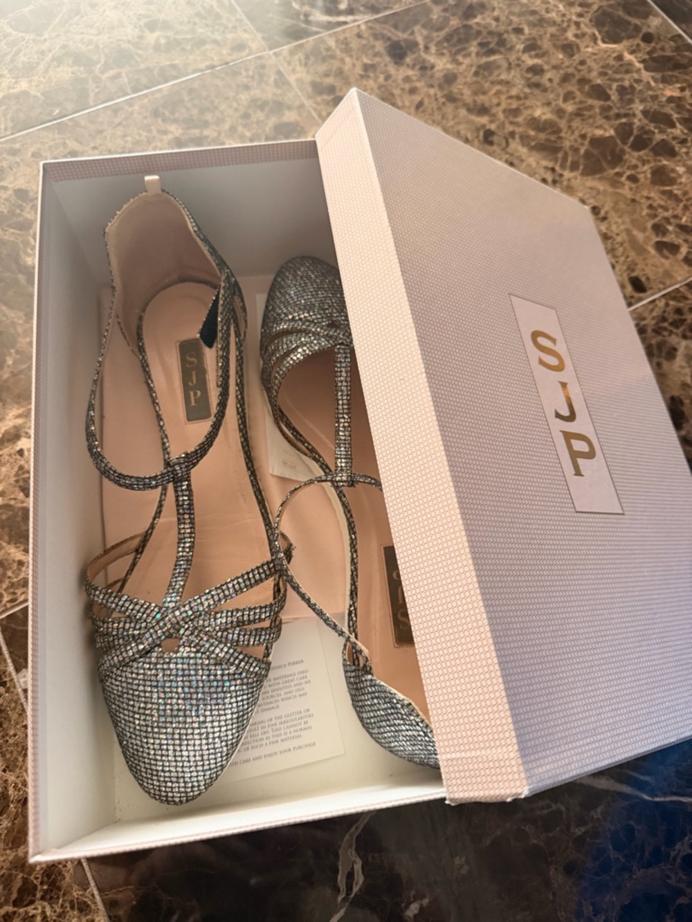 by Sarah Jessica Parker Silver Embellished Strappy Flats Size 39.5